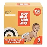 Hello Bello Diapers, Size 2 (10-16 lbs) Surprise Pack for Girls - 120 Count of Premium Disposable Baby Diapers, Hypoallergenic with Soft, Cloth-Like Feel - Assorted Girl & Gender Neutral Patterns