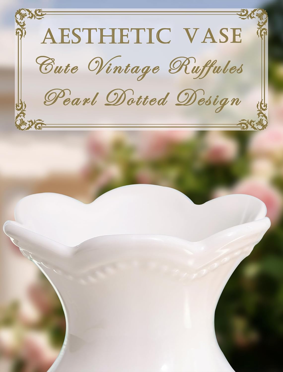 Cute White Ceramic Flower Vase, Cute White Vases for Flowers, Scalloped Girly Clean Girl Aesthetic Stockholm Style Cutecore Kawaii Room Bedroom Decor for Women Teen Girls