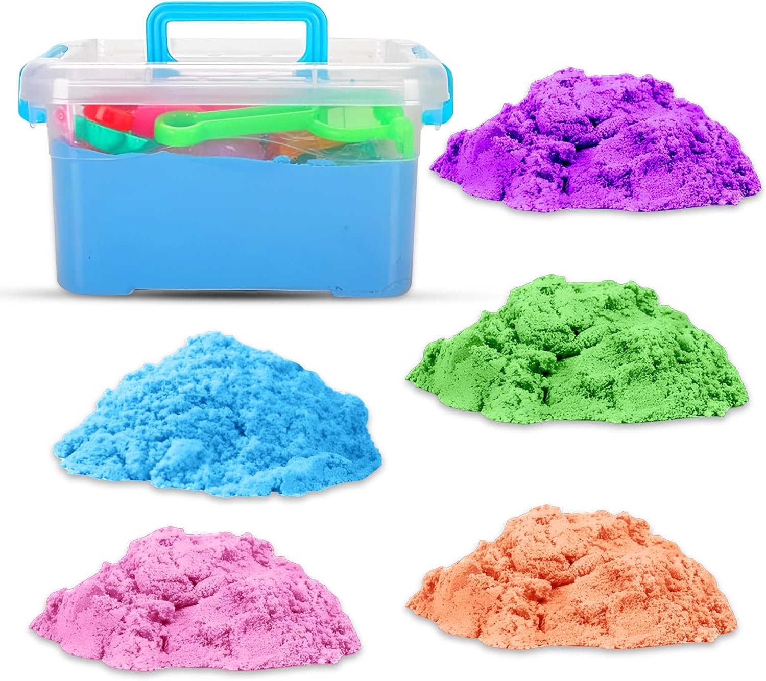 Bjm. ae Magic Sand Portable Moldable Magic Play Sand Kit with Storage Box Non Toxic Play Sand Fun for Kids 1000g Never Dries Out Includes Tools and Molds for Creative Play Multicolor