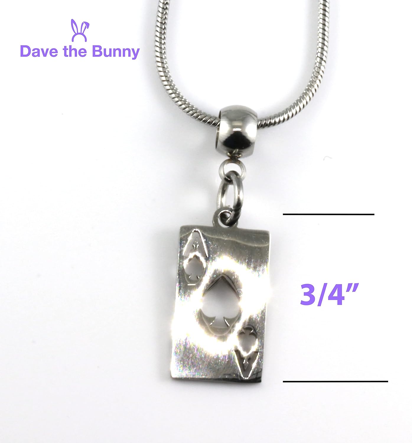 Playing Card Necklace - Casino Theme Party Decorations Stainless Steel Necklace with Ace of Spades Charm, Elegant Stainless Steel Snake Chain for Stylish Occasions and Casino Theme Celebrations