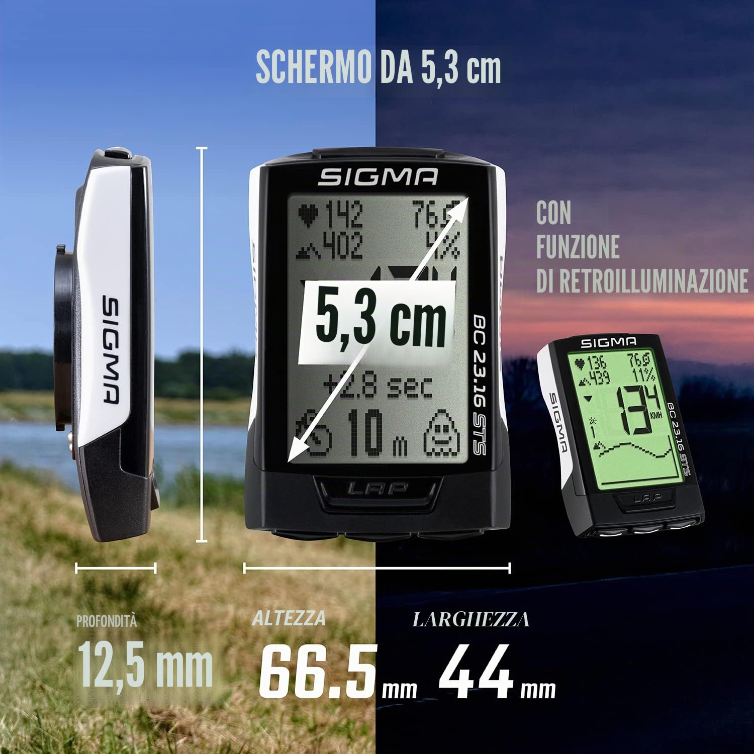 Sigma Sport BC 23.16 STS White | Computer da bicicletta con funzione di bicicletta, altitudine e frequenza cardiaca, cadenza ad alta capacità di log bianco tachimetro facile da usare, 02316