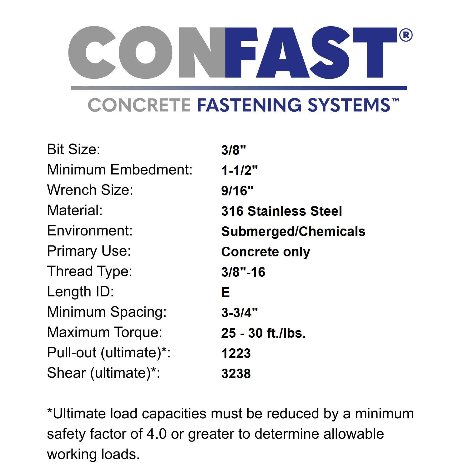 Confast 3/8" X 3-3/4" 316 in acciaio inossidabile cuneo Ancoraggio (10 per scatola)