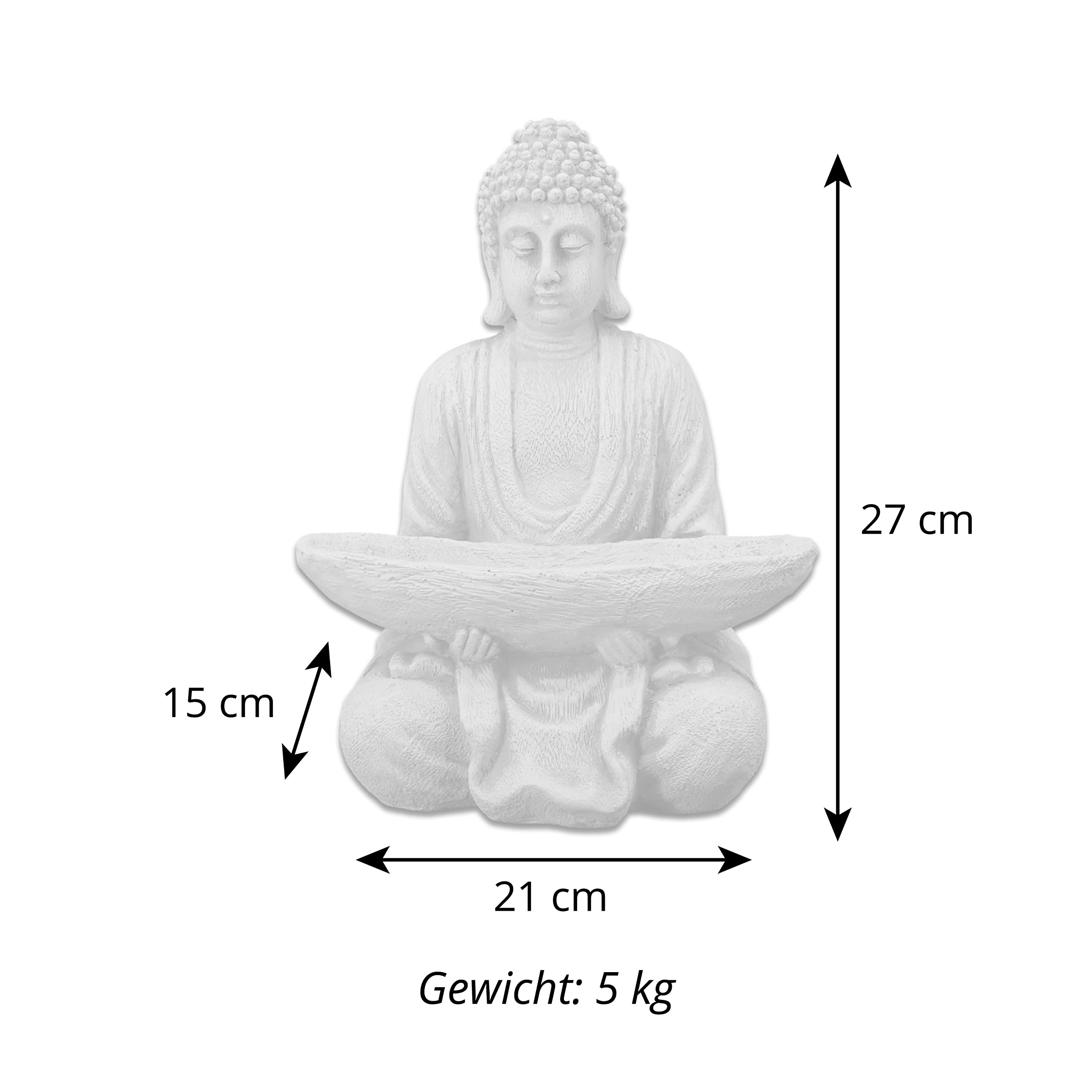 gartendekoparadies.de Bouddha en pierre massive avec bol moine - Décoration de jardin - En pierre - Résistante au gel, Gris,blanc, 27 cm, (Buddha)