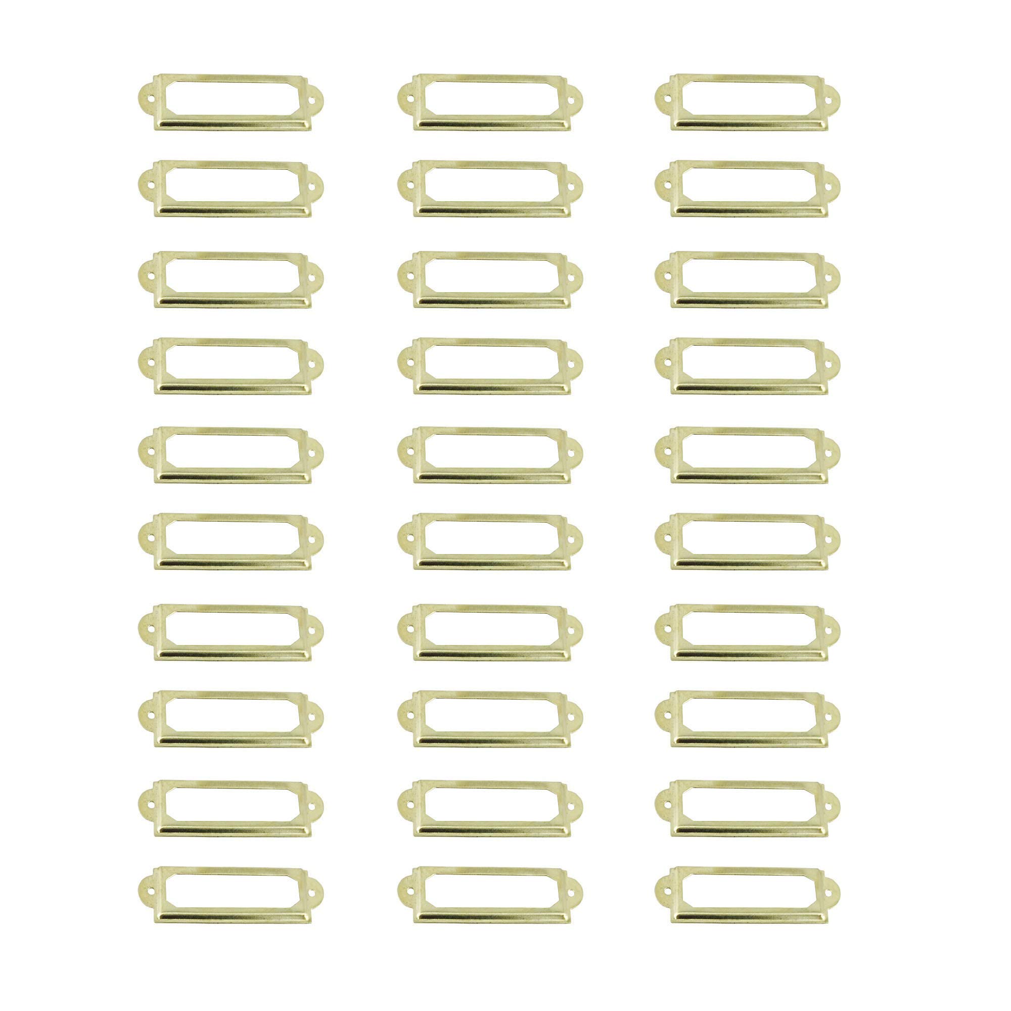 LGEGE 30 Pcs Card Holder Drawer Pull Office Library File Drawer Tag Carbinet Shelves Drawer Name Lable Holder(Color Gold)