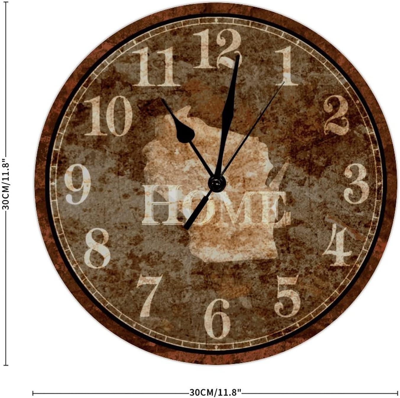 Wisconsin Home State Clock America Wall Clock Rustic Wisconsin 12 Inch Large Wall Clocks Battery Operated Silent Farmhouse Adventure Wall Decor for Kitchen Bedroom Living Room Office Lodge
