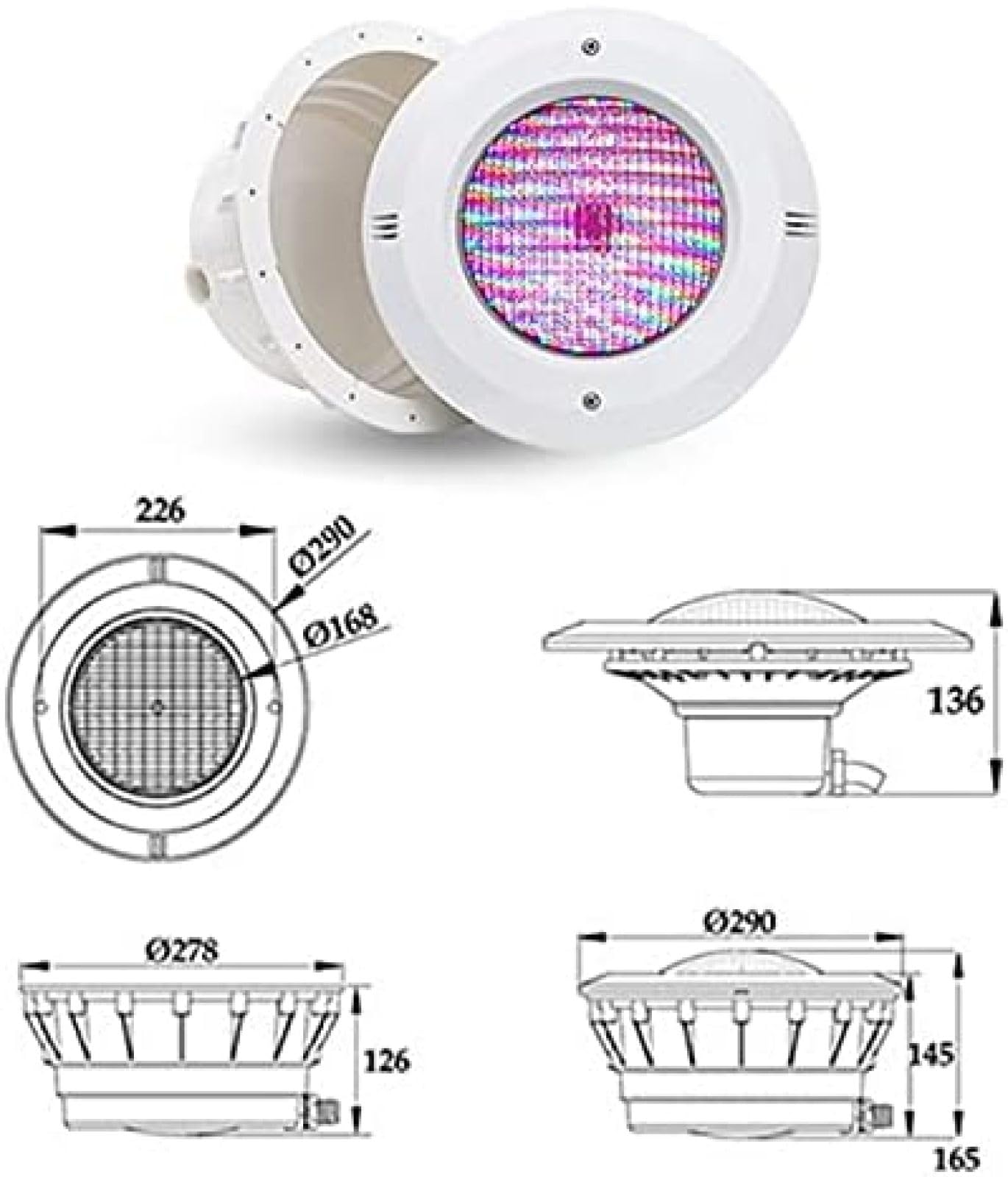 Faretto da Piscina A LED con Nicchia in ABS, Faretto PAR56 12V AC Lampadine A LED IP68 Lampada Subacquea da Incasso Impermeabile per Piscina,RGB,15W,HaoAMZ