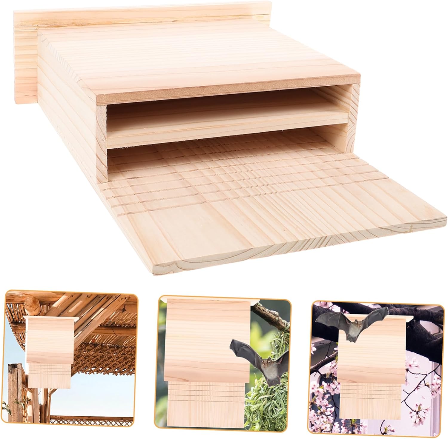 Happyyami Bat House Wooden Bat Box Outdoor Shelter for Backyard Convenient Design Fine Workmanship for Courtyards and Gardens