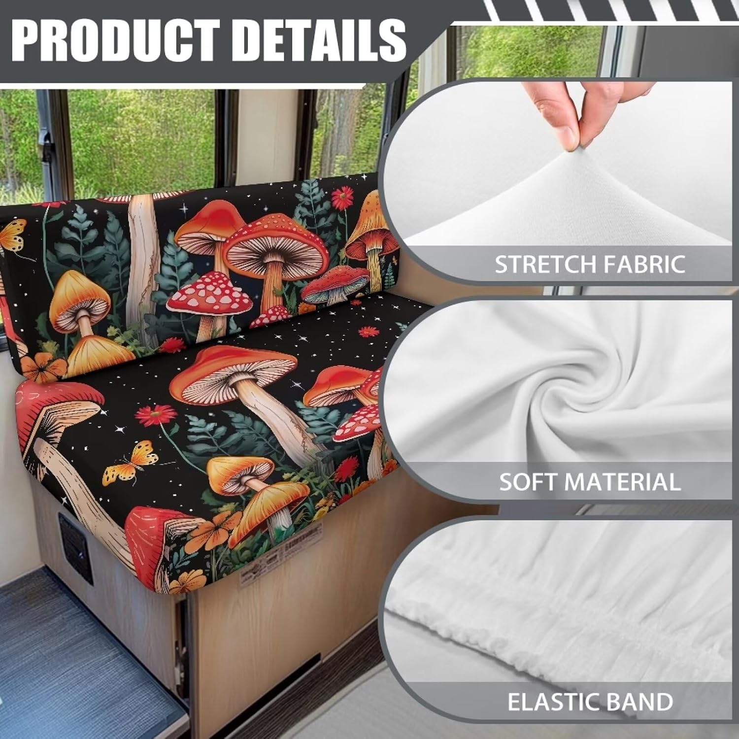 Red Mushroom Camper Accessories Rv Sofa Seat Slipcovers Stretch Rv Dinette Cushion Cover Booth Seats Rv Sofa Furniture Protector Washable Rv Sofa Cover Two Piece Set