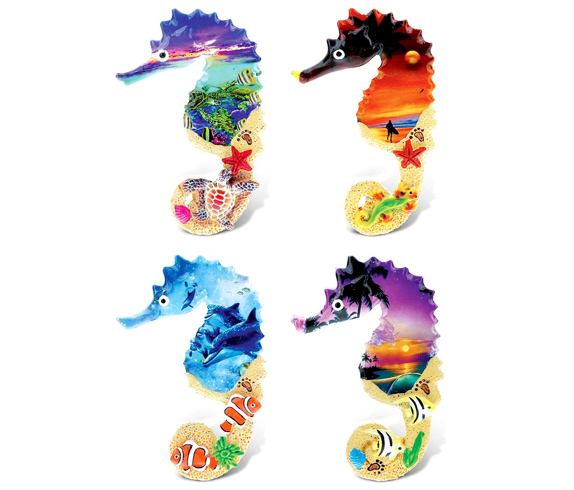 CoTa Global Seahorse Refrigerator Summer Magnets Set of 4 - Assorted Resin Tropical Beach Design, Fun & Cute Sea Animals Magnets for Kitchen Fridge, Locker, Home Decor & Office Decor Novelty - 4 Pack