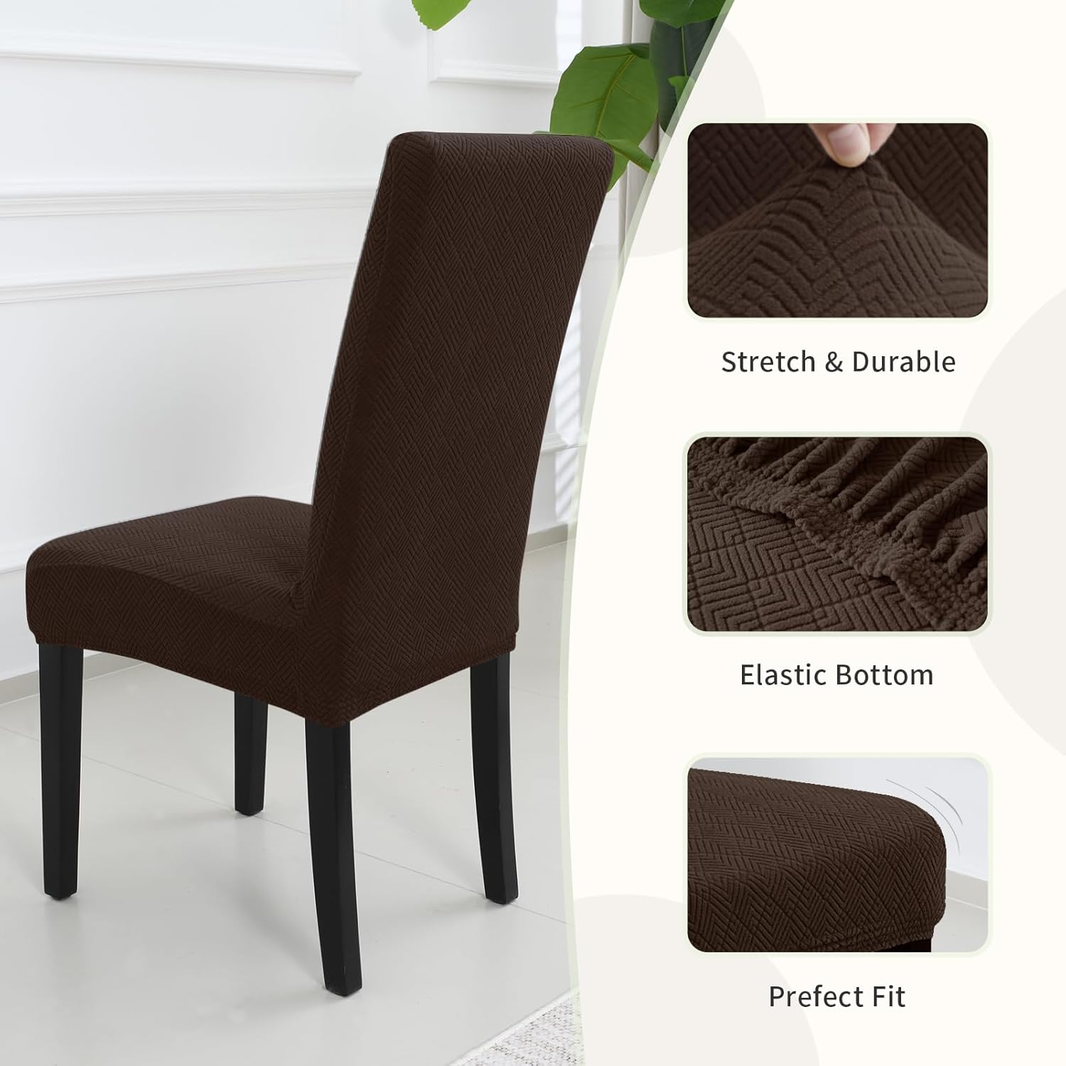Chair Covers for Dining Chairs, Stretch Chair Covers Set of 6, Parson Chair Slipcovers Removable Washable Kitchen Chairs Seat Covers,Brown