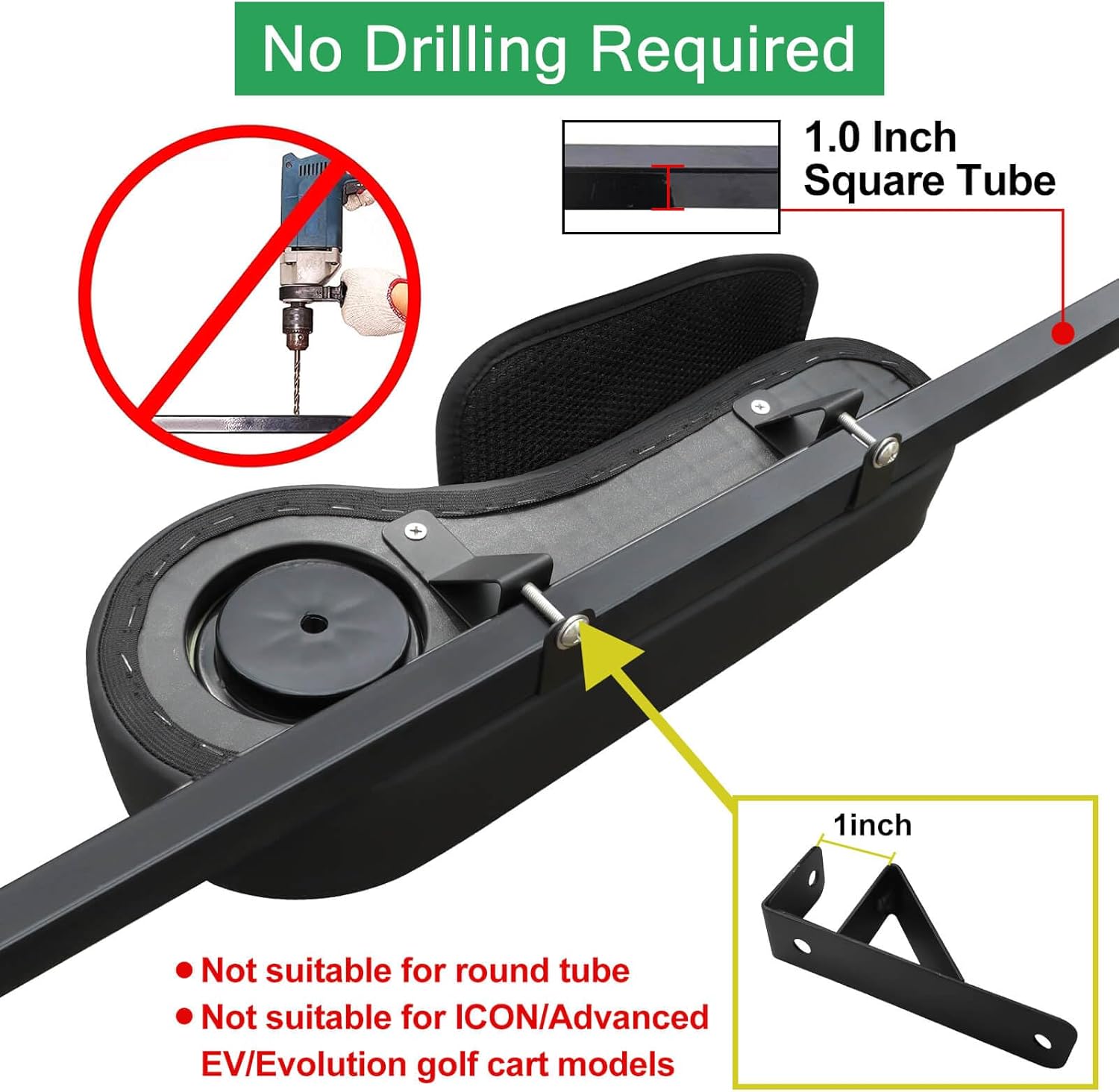 MOSNAI Golf Cart Armrest with Cup Holder for Club Car EZGO Yamaha Rear Seat 1-Inch Square Tube, Upgrade Golf Cart Armrest with Phone Storage Pouch, Upgrade Support Frame, Better Load Bearing