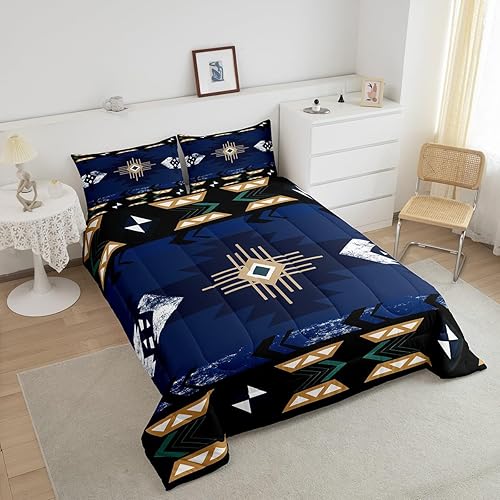 Miniatura 2 de Southwestern - Juego de ropa de cama tamaño matrimonial, diseño geométrico bohemio, étnico, tribal, flecha, relleno de edredón occidental,