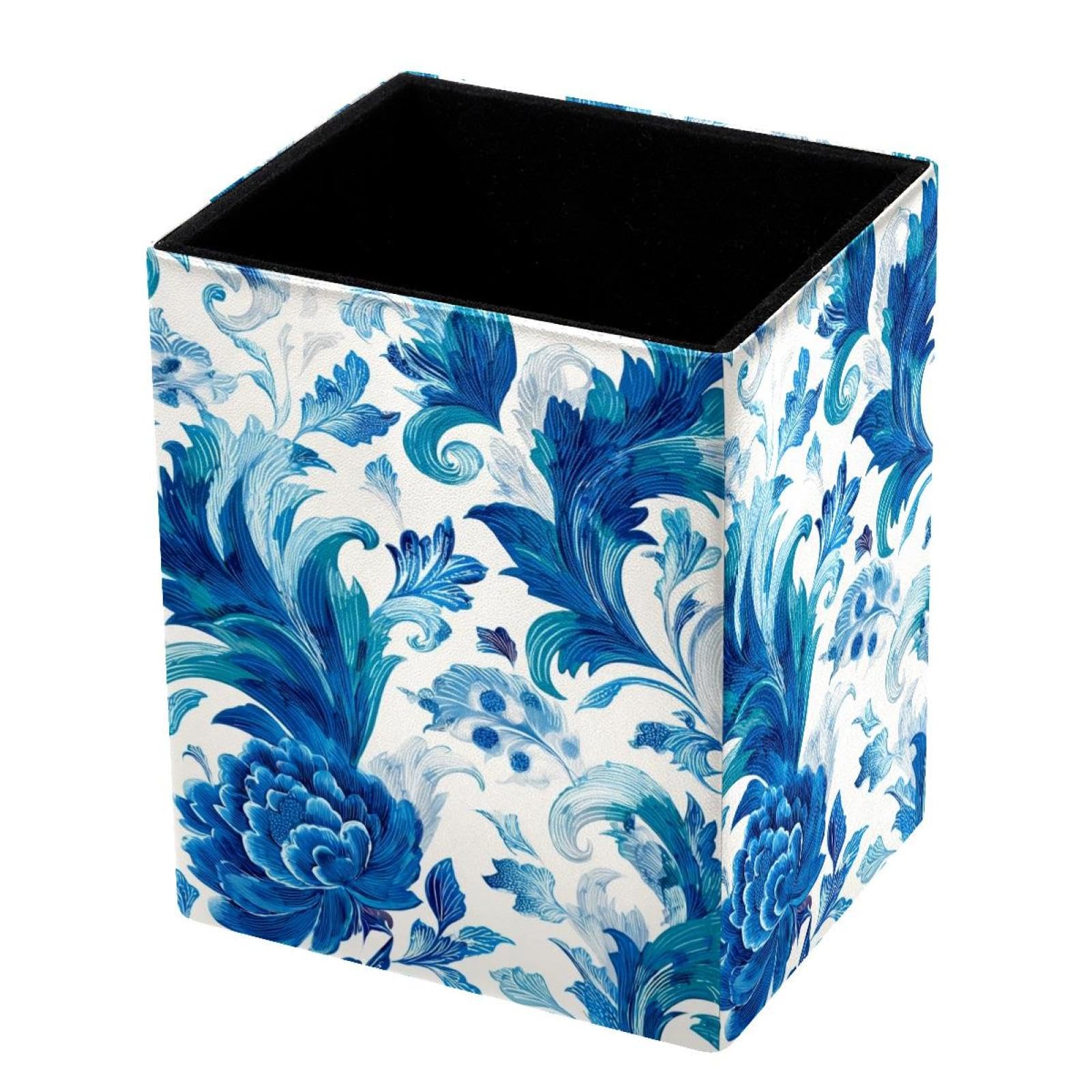 VAPOKF Pencil Holders for Desk, Blue Peacock Feathers Printed Pen Holders Pen Pot Makeup Brushes Storage Desktop Stationery Supplies Organiser for Home Office