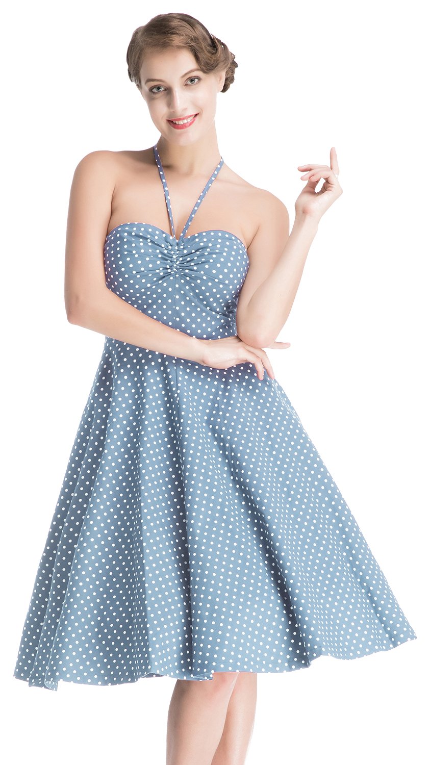 MUXXN Women's Off-shoulder Halter Polka Dot Vintage Dress
