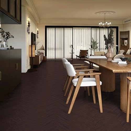 Miniatura 7 de Elffloor Azulejos de vinilo impermeables para despegar y pegar, con aspecto de grano de madera marrón oscuro, para cocina, baño, dormitorio, 35.4 x