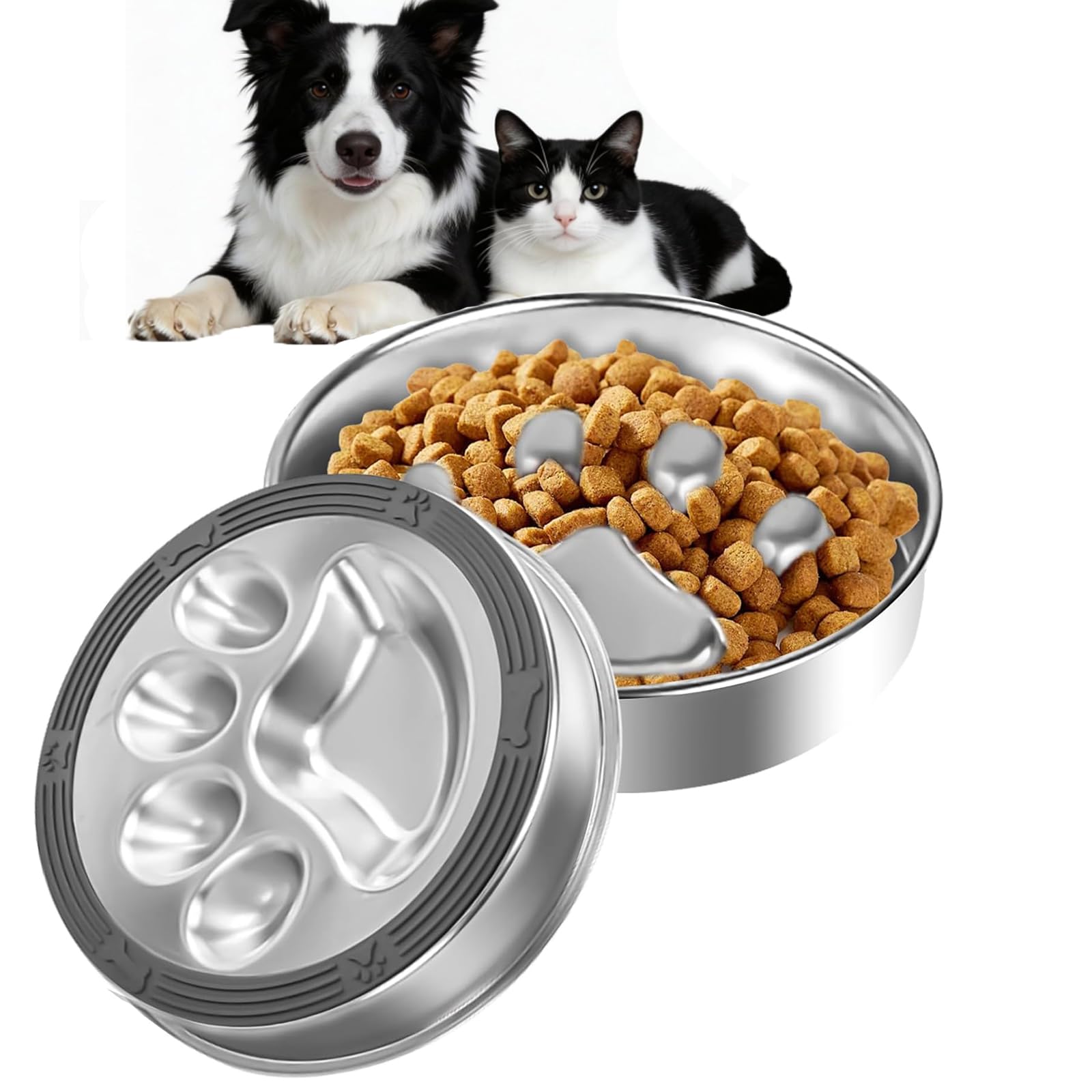 Metal Slow Feeder Dog Bowl, Stainless Steel Dog Bowls to Slow Down Eating, Large Pet Food Bowls with Non-Slip Silicone Mat for Dry and Wet Food,Puzzle Feeders for Dogs Puppys Stop Bloat Anti Gulping