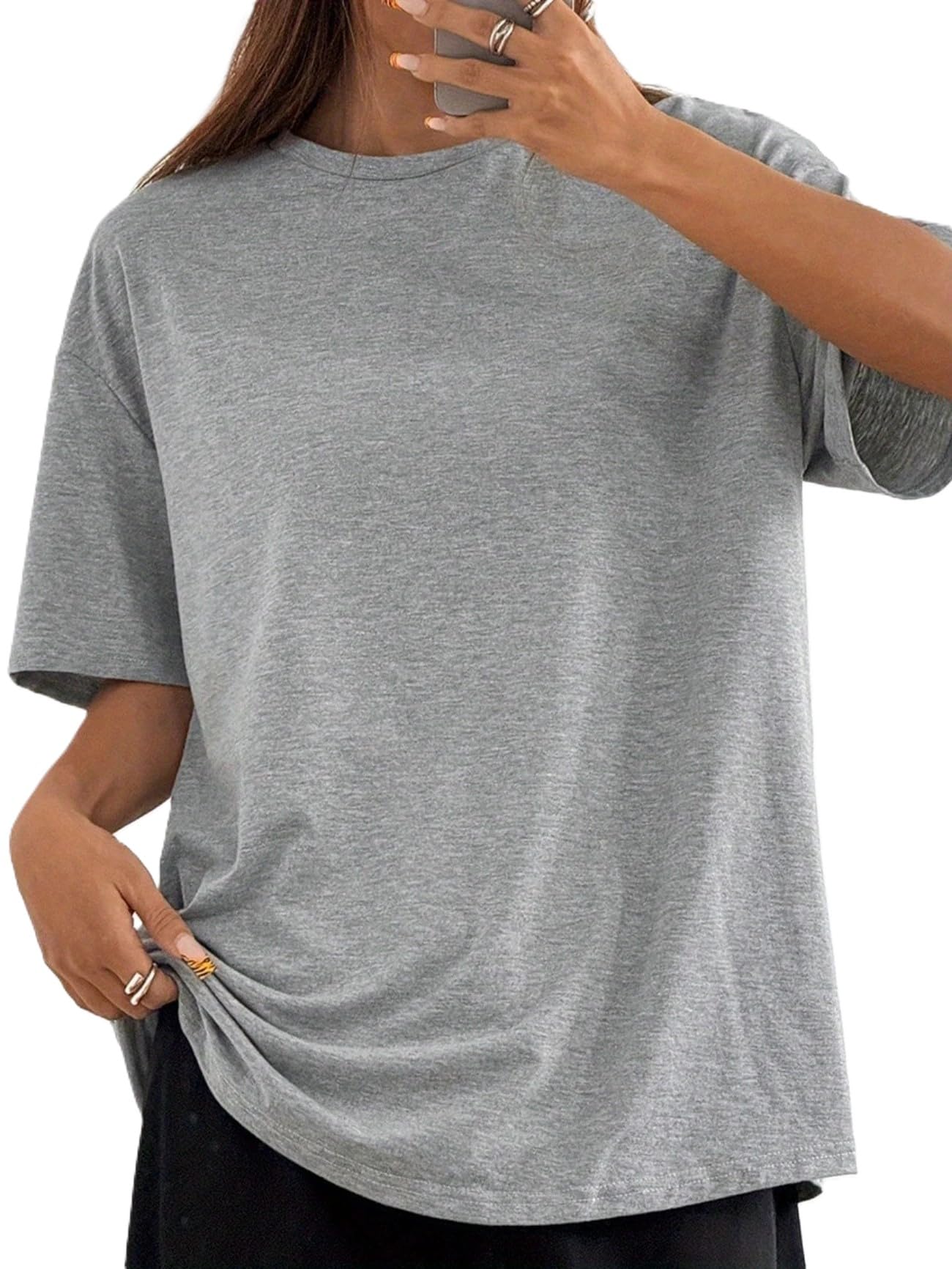 Oversize Cotton T Shirt for Women, Plain Solid Oversized, Round Neck,Half Sleeve,Loose Tshirt, Bagg Fit, Oversized T Shirt for Women-image-21
