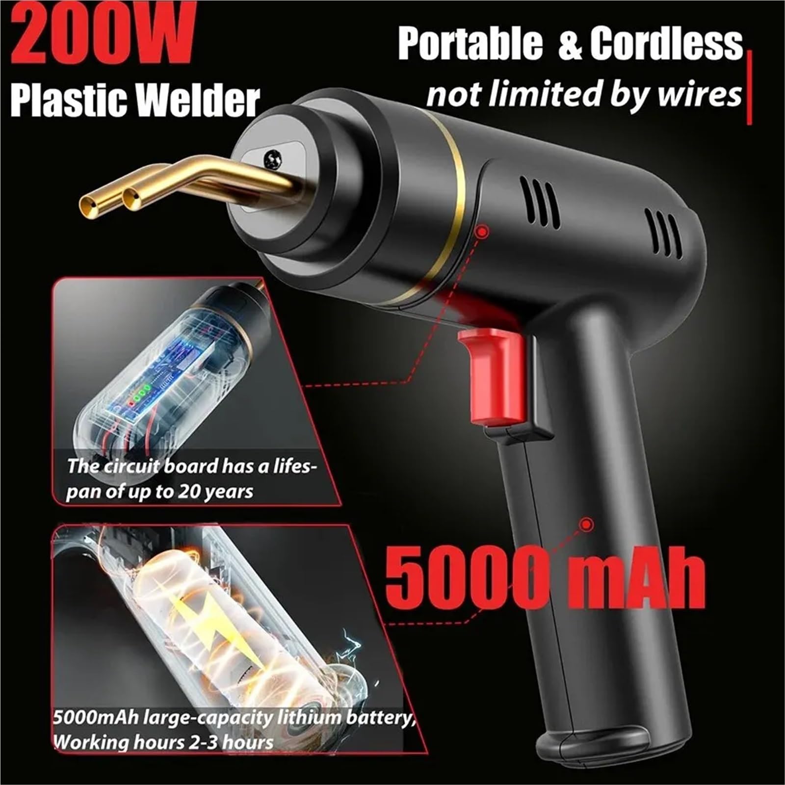 200W Hot Stapler Akumulatorowa spawarka do plastiku Zestaw do naprawy zderzaków Typ-C Akumulatorowa naprawa zderzaków samochodowych Maszyna do naprawy spawarki