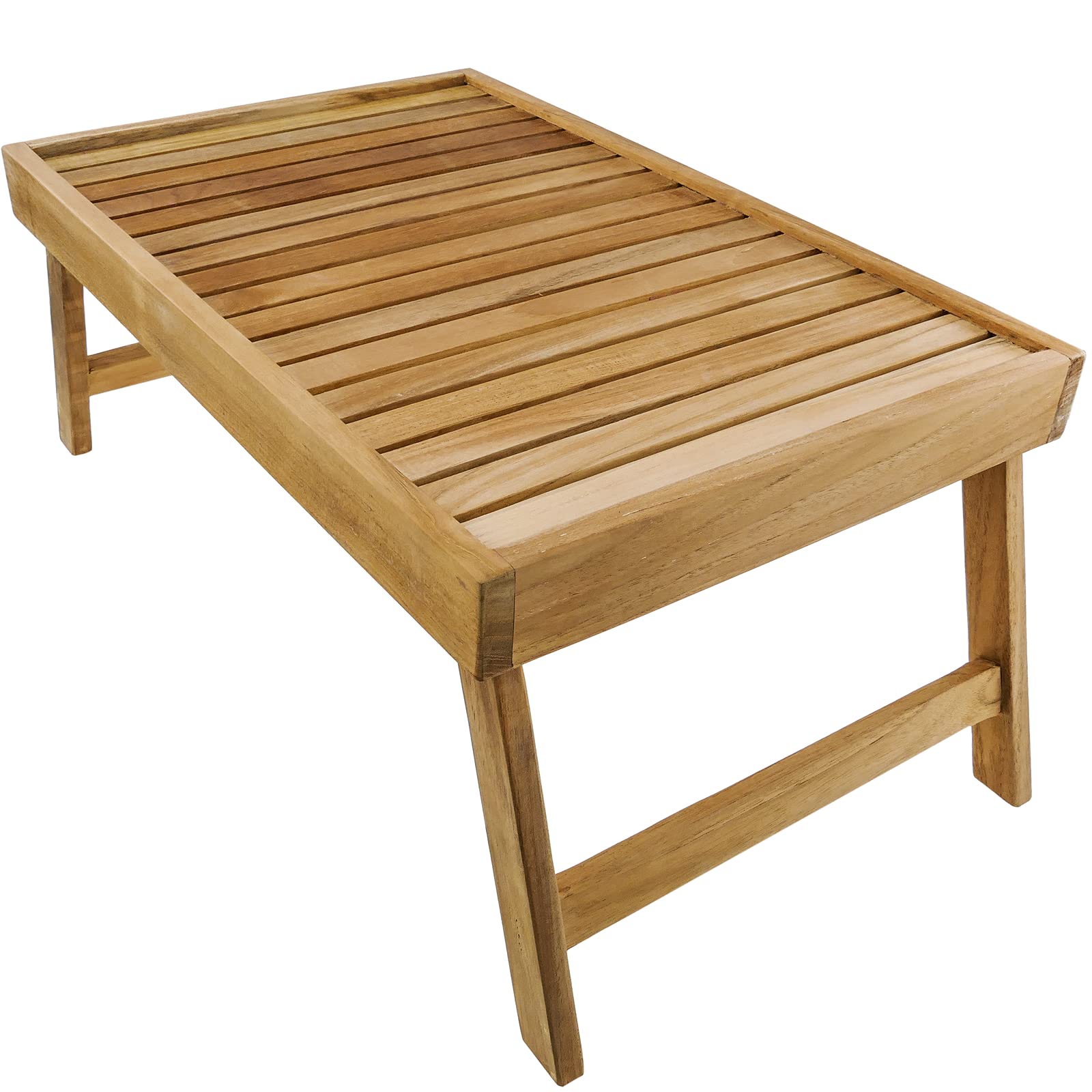 PrimeMatik - Bandeja para Cama 55 x 35 x 5 cm Plegable de Madera de Teca certificada