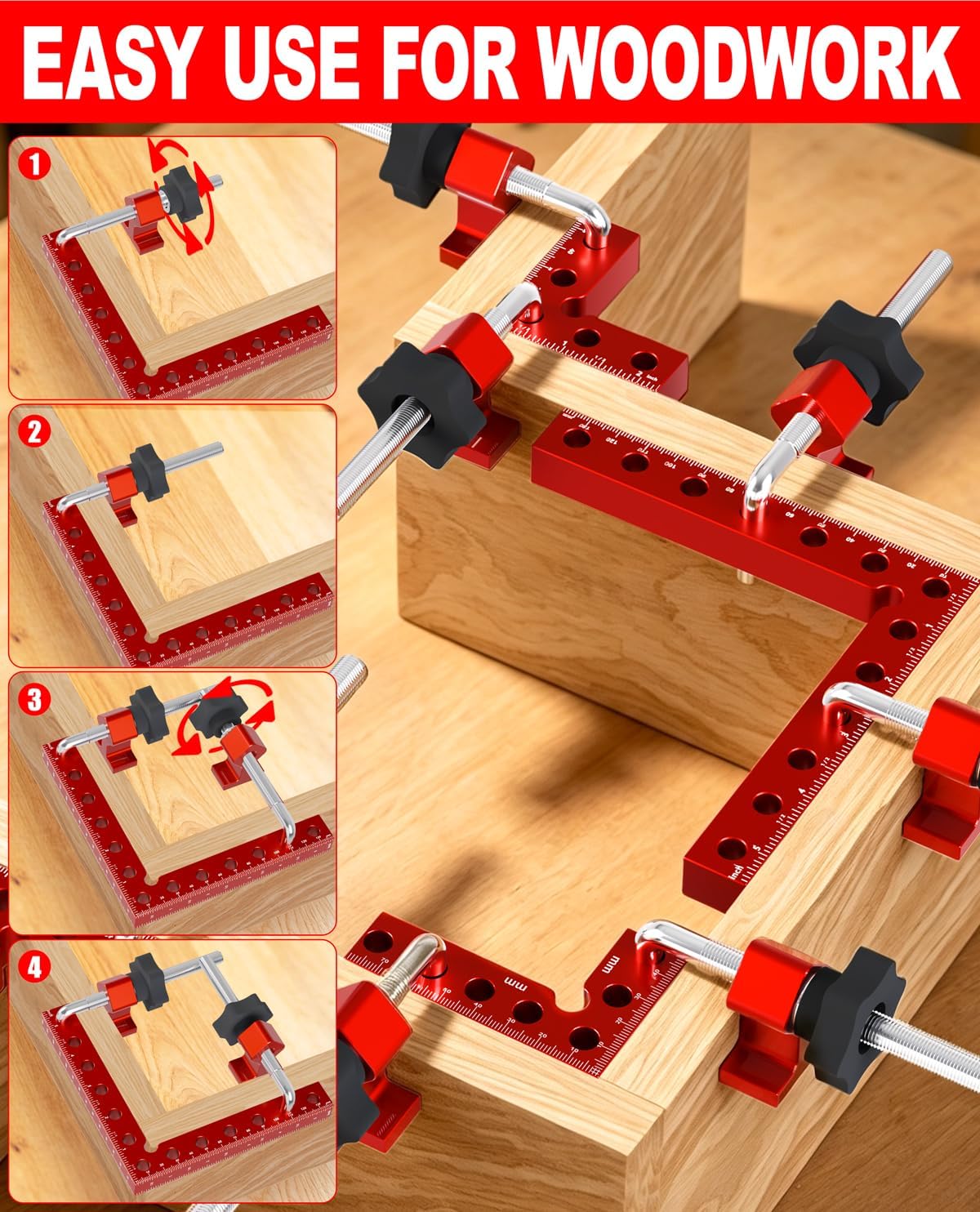12 Pack Corner Clamps for Woodworking 90 Degree Corner Clamp with Box. | Aluminum Right Angle Clamps Set of (5.5",3.14" & 2.32"), Positioning Squares Tool for Cabinets, Picture Frames, Drawers.