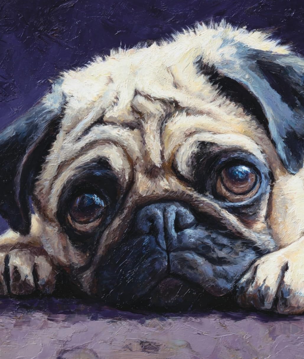WANGWANGMIAO Painting by Number Kits for Adult, DIY Canvas Oil Painting Kit for Beginner with Paint Brushes Acrylic Pigment Drawing Paintwork 16x20inch (Pug)，with Frame