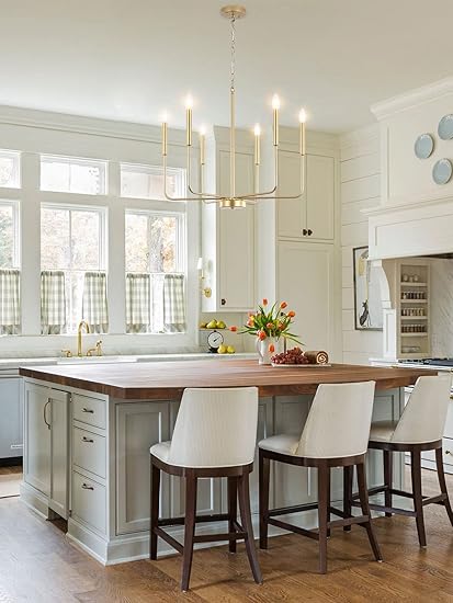 WayLuoung Gouden Kroonluchter Verlichtingsarmaturen Plafond 6 Licht Opknoping Moderne Boerderij Kroonluchter voor Eetkamer, Kaars Gouden Hanglamp voor Keuken Eiland Woonkamer Foyer Slaapkamer photo 2