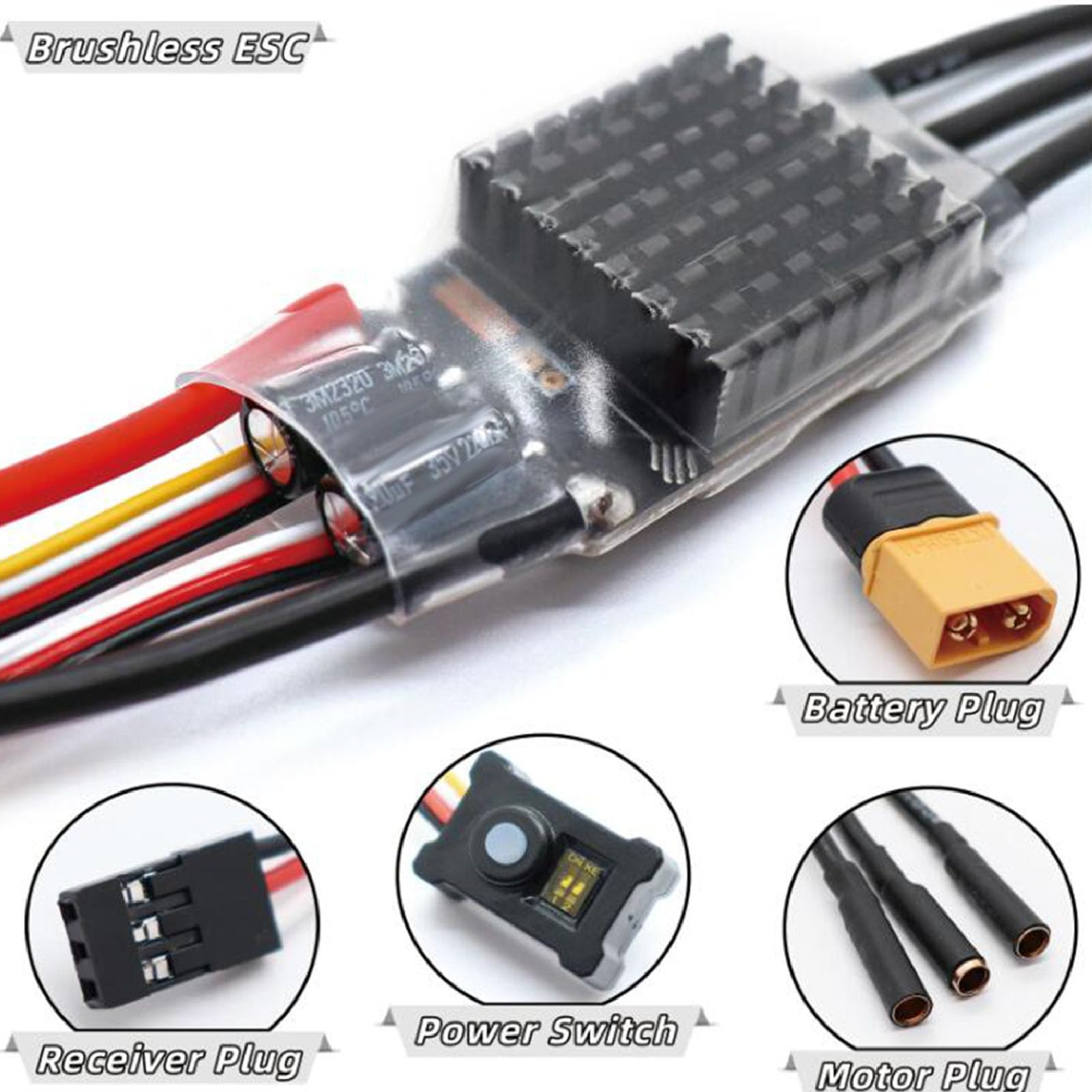 Diyeeni Regulator Obrotów 80A BLDC do RC Crawler, 2-6S Lipo