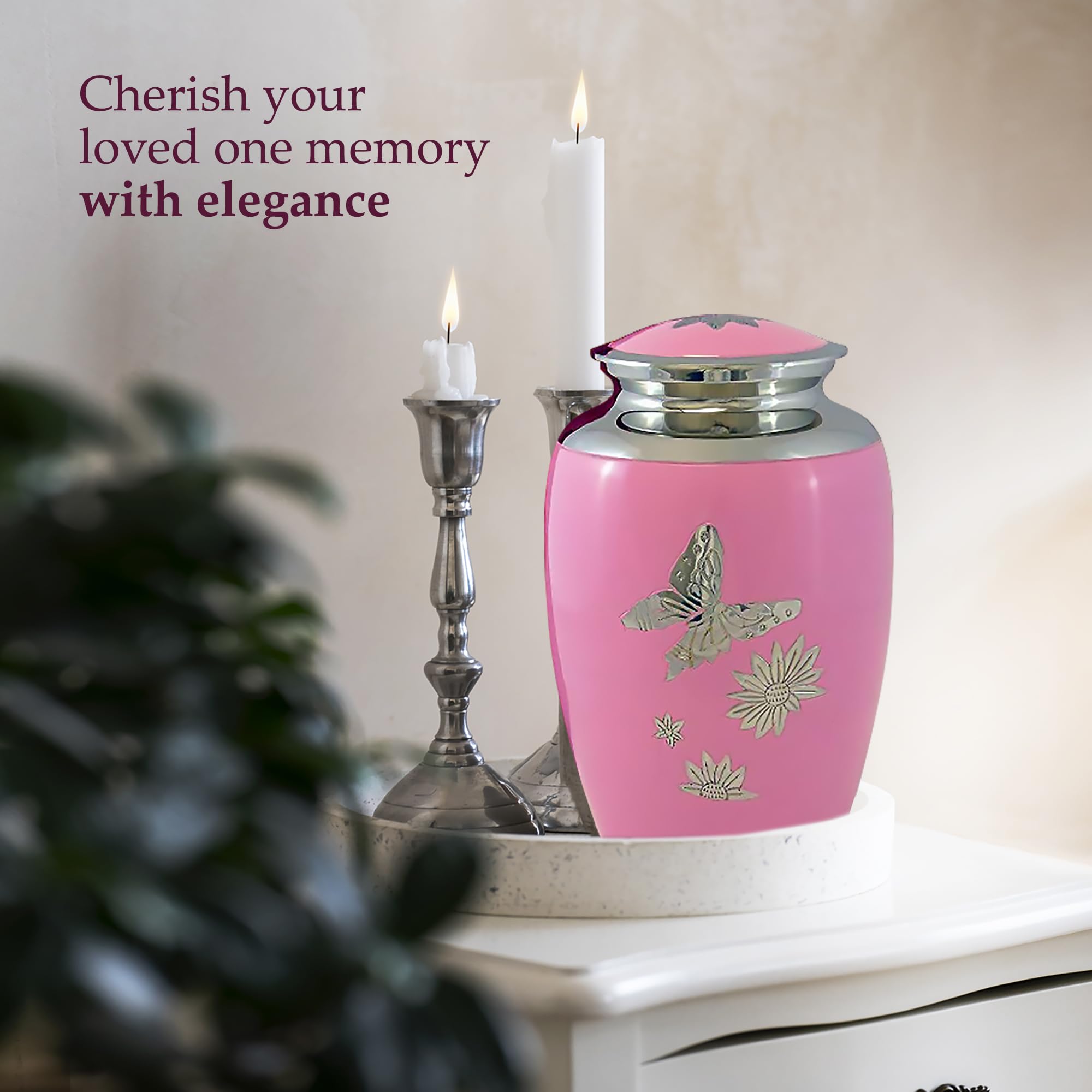 Urnas para Cenizas humanas, diseño de Mariposas, Color Rosa, Adult Urn, Rosado, 1