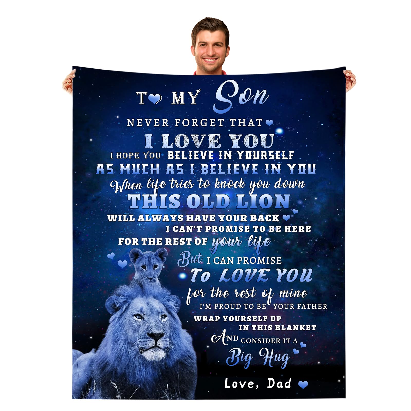 Wolldecke 'To My Son' Mit Löwenmotiv – 127x152 Cm, Flanell, Waschbar, Geschenk Für Erwachsenen Sohn