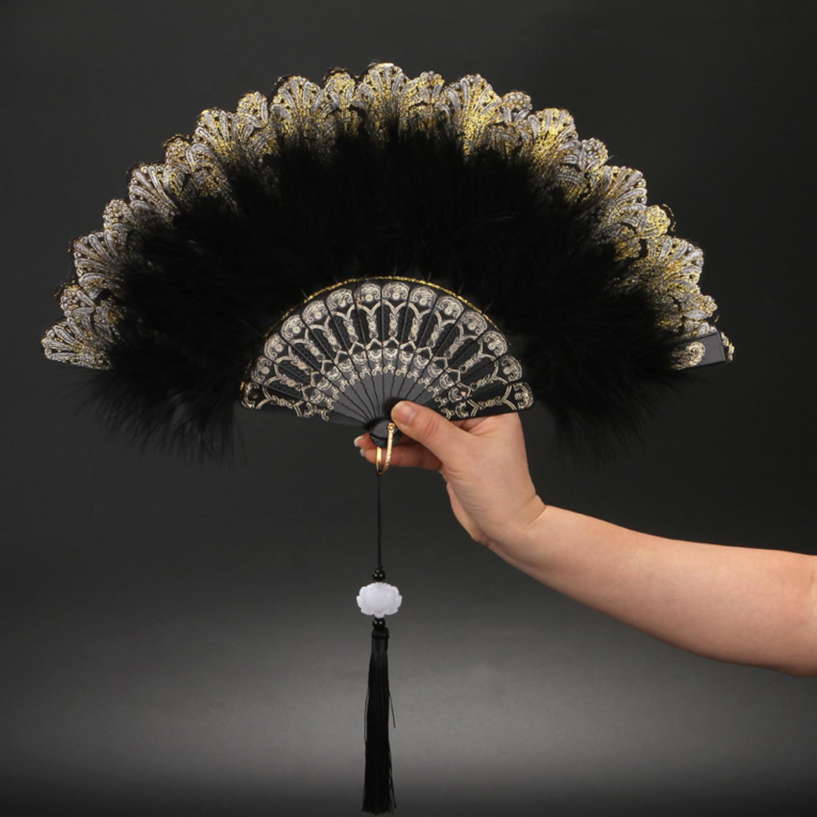Soekodu Abanico de Plumas de Marabú de 1920, Abanico de Plumas de Bolsillo Plegable para Traje, Ventilador de Baile de Noche Gatsby de Boda Vintage ( Negro Soekodu Abanico de Plumas de Marabú de 1920, Abanico de Plumas de Bolsillo Plegable para Traje, Ventilador de Baile de Noche Gatsby de Boda Vintage ( Negro