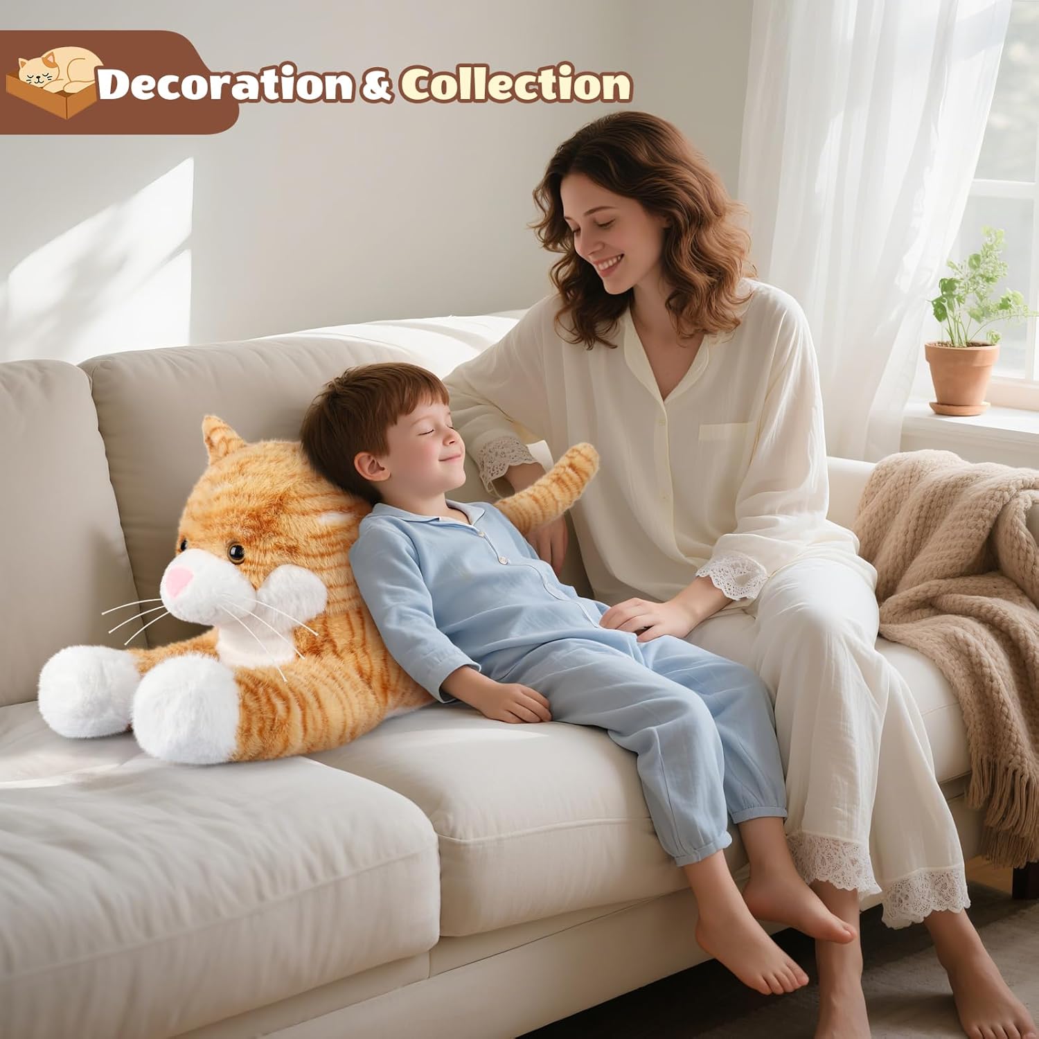 Giant Cat Plush 30", Jumbo Soft Orange Cat Stuffed Animal, Giant Plush Toys Hugging Pillow for Stress Relief & Sleep Aid, Huge Cuddly Cats Plushies Gift for Kids Adults - Image 6