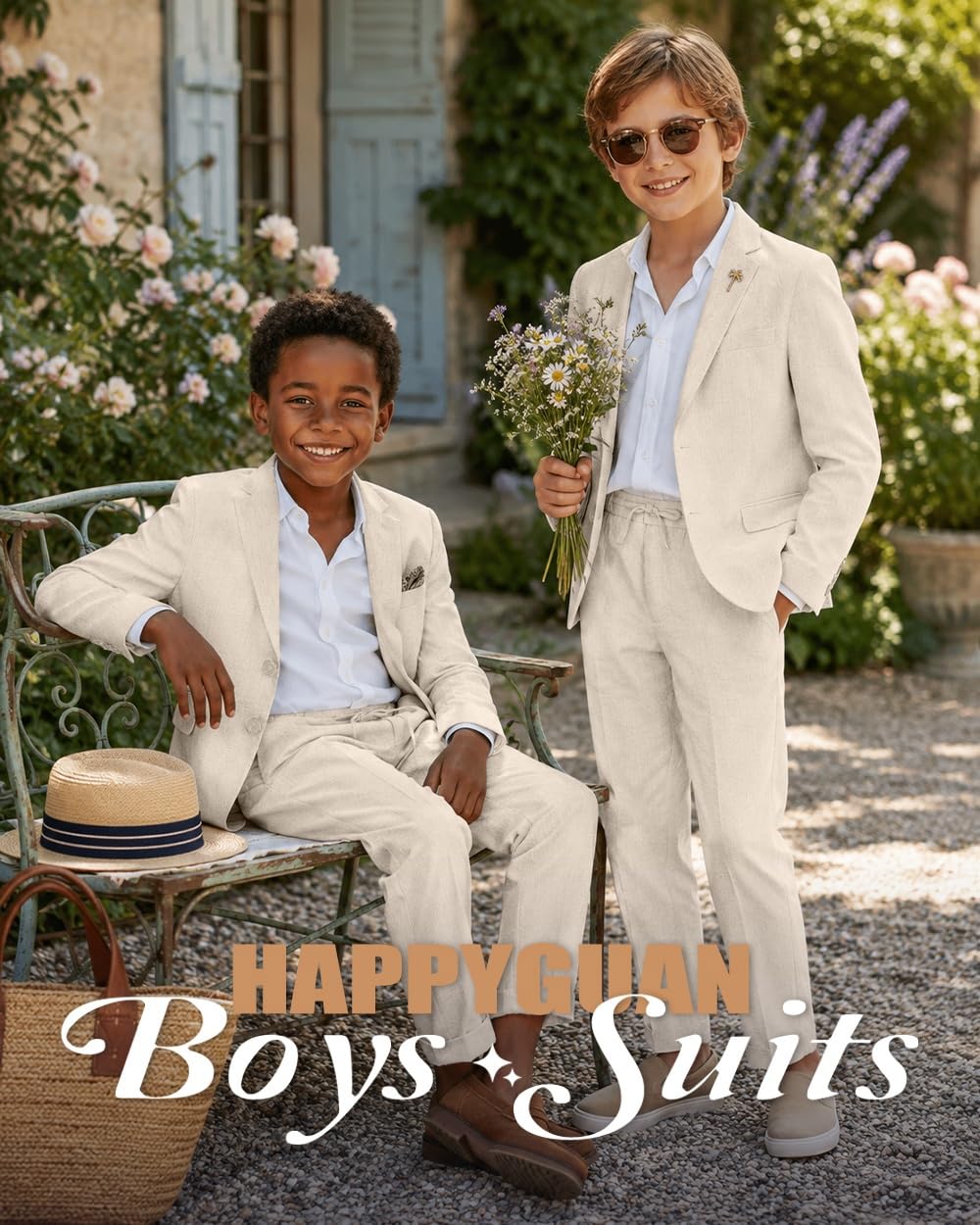 Completo da ragazzo in lino slim fit, set da 2 pezzi, casual, da spiaggia