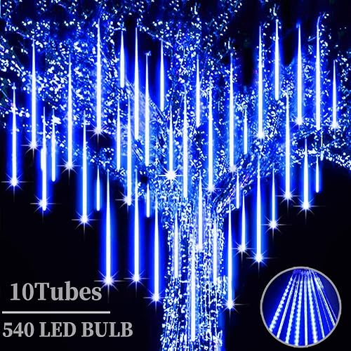 High Brightness 10 Tube 540 LED 20 Inch Meteor Shower Rain Lights Cascading Falling Rain Outdoor Lights for Christmas Eaves Tree Decoration Icicle Raindrop(Can Connect 100 Sets)