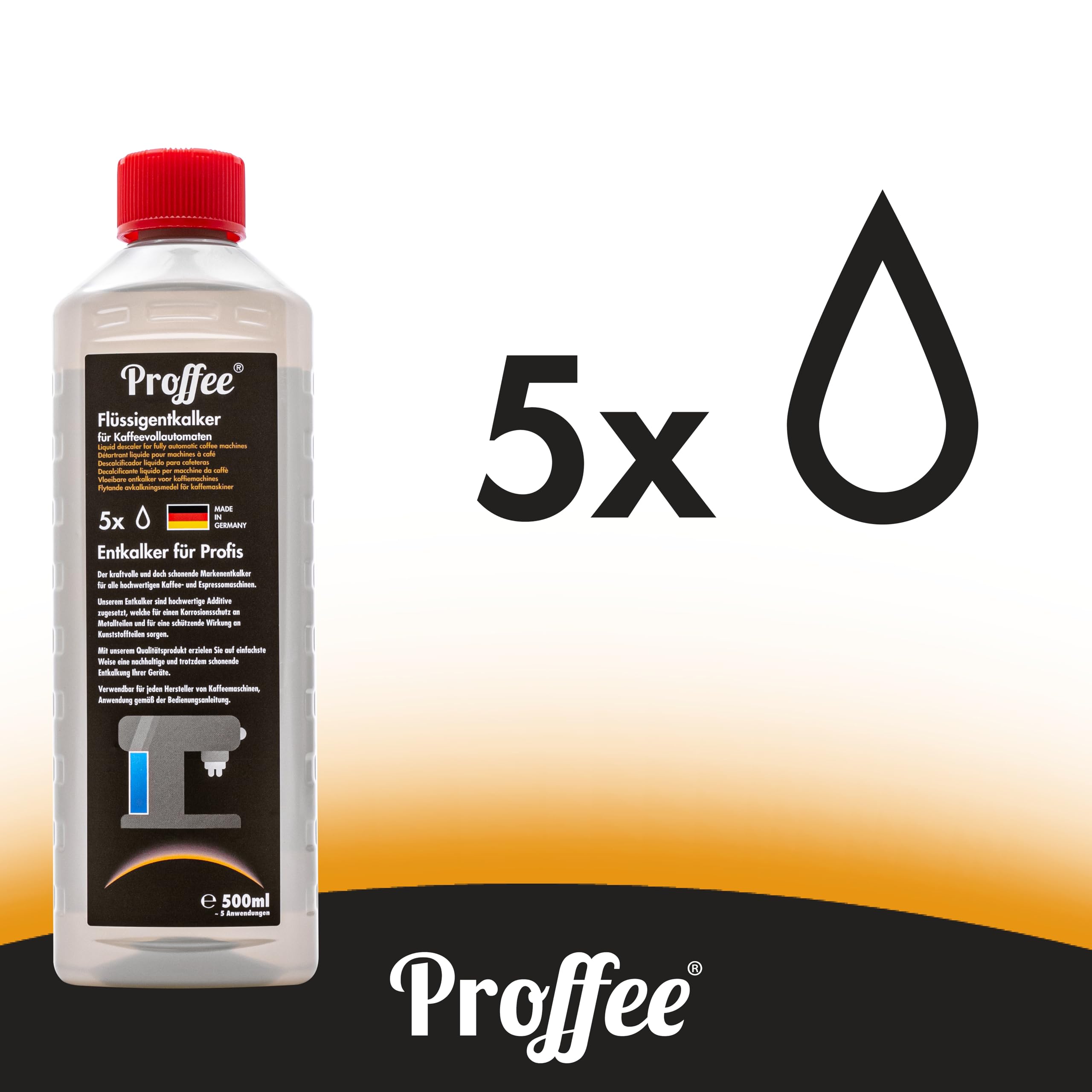 Proffee Entkalker | 20x 500ml flüssiges Konzentrat für Kaffeevollautomaten | Für Espresso- & Filterkaffeemaschinen, Wasserkocher & Teekocher; flüssiges Konzentrat | Made in Germany