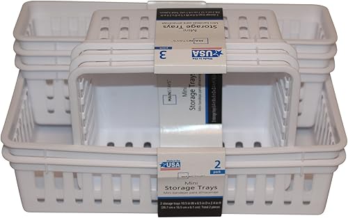 Miniatura 5 de Paquete de 3 bandejas de almacenamiento en miniatura, cuadradas, básicas, de plástico, 3 unidades, rectangular, color blanco