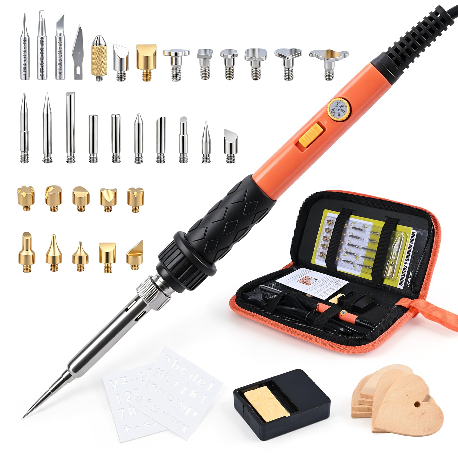 Carehabi Kit de Pirograbado para Madera, Soldador Pirograbador con Temperatura Ajustable 200℃-450℃, Lápiz Térmico para Madera, Cuero, Grabado y Soldadura, Kit de Regalo DIY para Manualidades y Pirogra