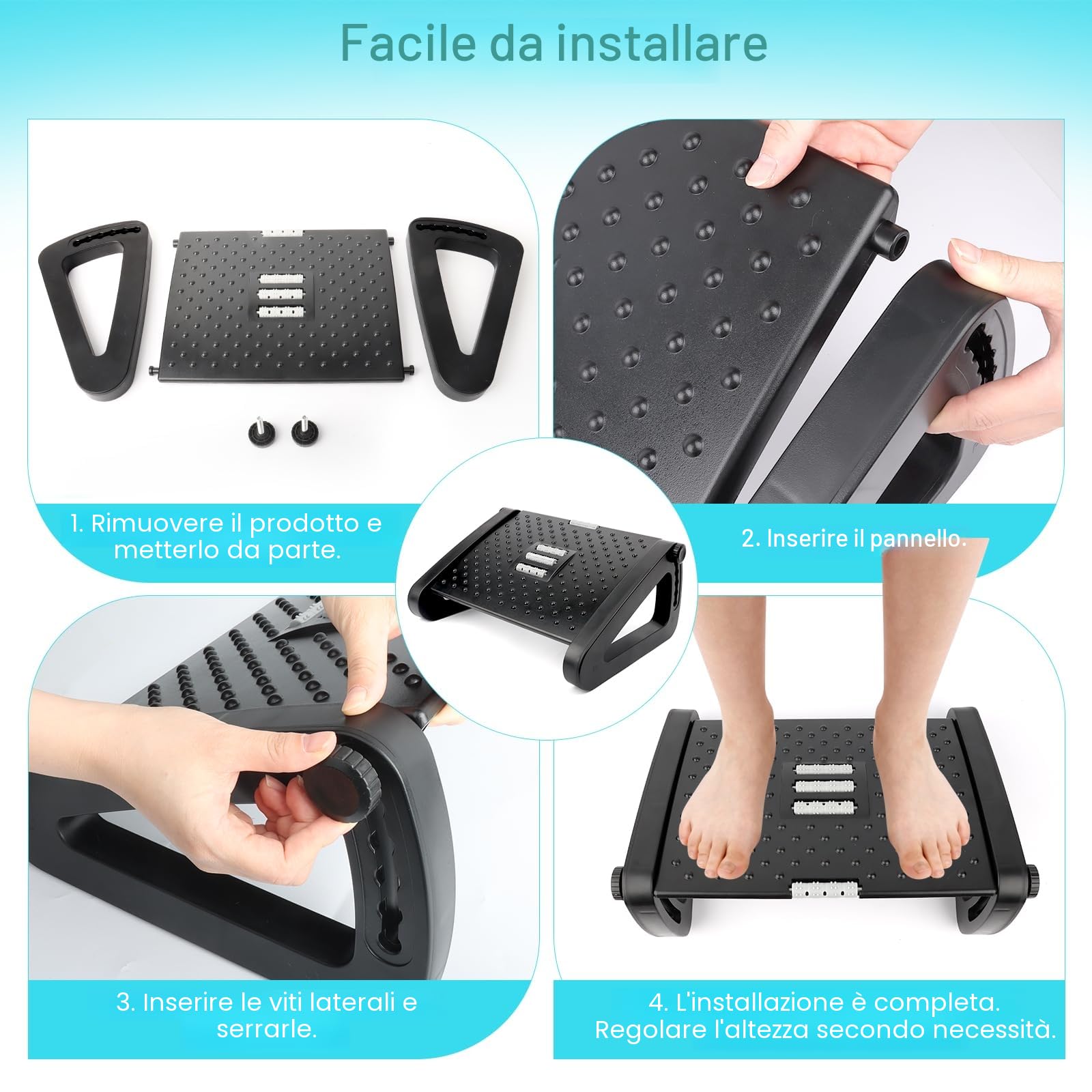 Poggiapiedi per Scrivania Regolabile, MXTIMWAN Poggia Piedi Scrivania, allevia il dolore e fornisce Poggiapiedi Ergonomico in Altezza con Funzione Effetto Massaggiatore per Casa/Ufficio/Viaggi