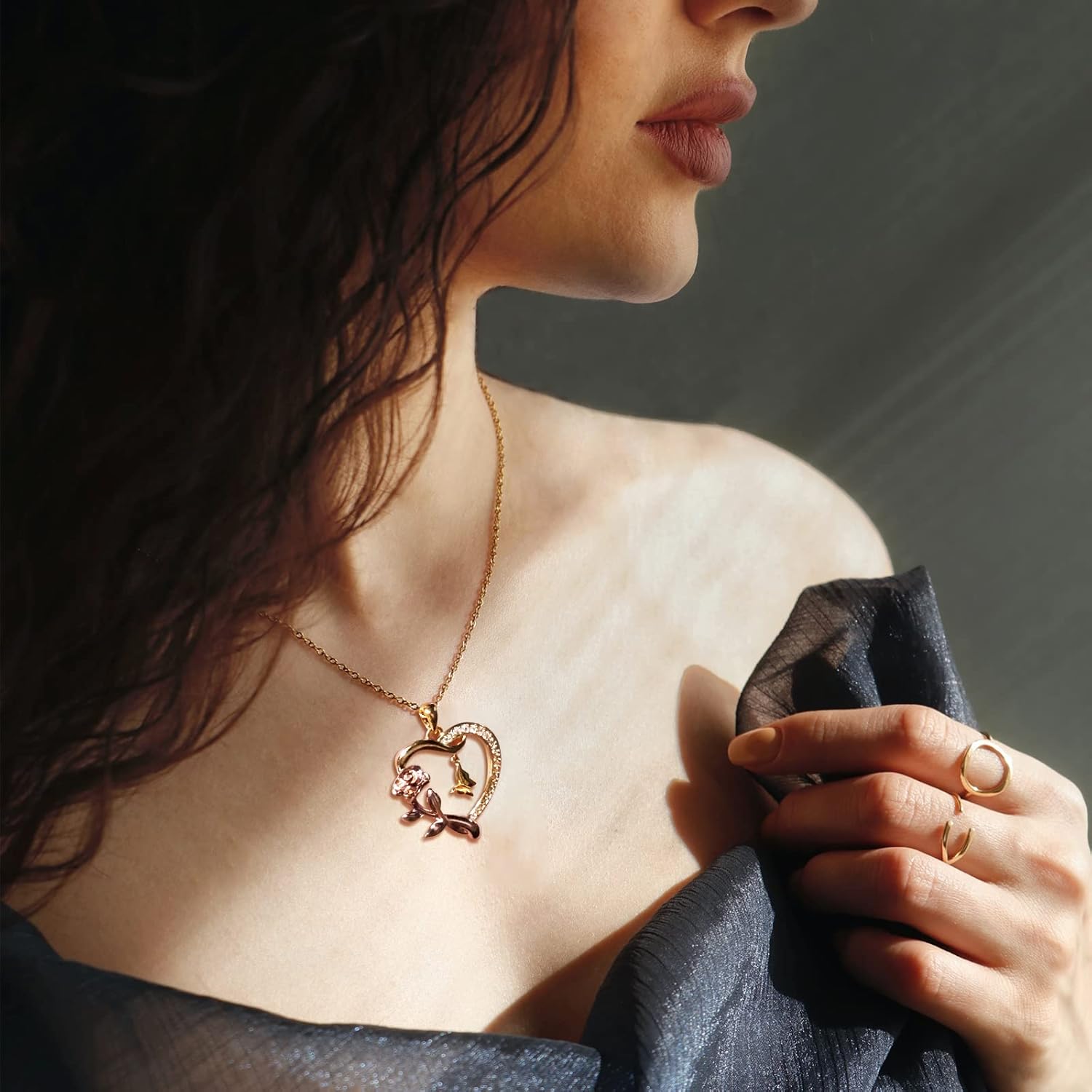 Heart Necklace for Women Sterling Silver/14k Gold Plated/Rose Gold CZ Romantic Rose and Butterfly Jewelry for women Birthday Valentine's Day Gift for Girls - Image 4