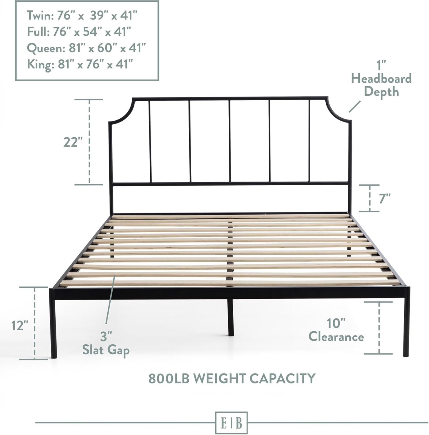 Edenbrook Sydney Platform Black Metal Bed - Vertical Bar Headboard with Scooped Accents - No Box Spring Needed - Under Bed Storage - Easy Assembly - Contemporary Iron Frame - Twin Size