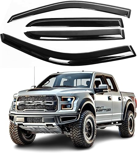 Compatible con Ford F-150 Supercrew 2009 2010 2011 2012 2013 2014 acrílico seguro humo visor visor conjunto 4 piezas protector deflector ventana kit
