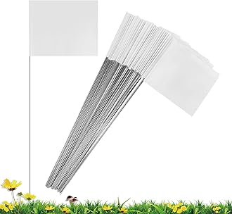 IKAYAS Marking Flags Marker Flags for Lawn 50 Pack, 4 * 5 * 15 Inch White PVC Small Yard Flags Yard Marking Flags Lawn Flags, Garden Flags, Survey Flags, Yard Markers, Irrigation Flags, landscape flag
