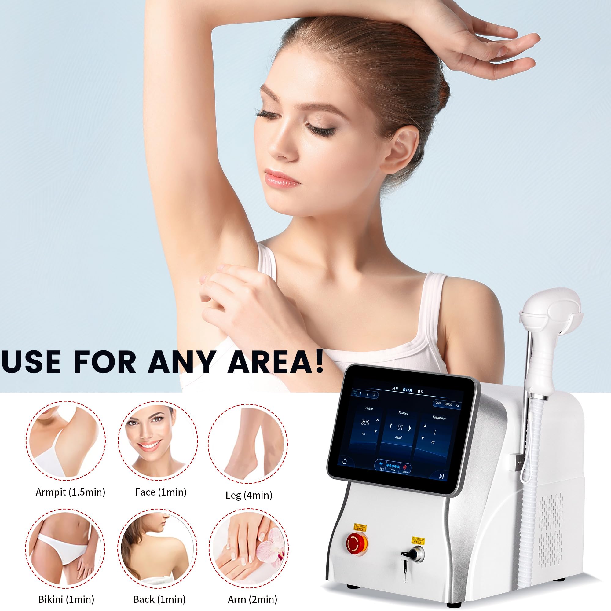 Apparecchiatura professionale per la depilazione con laser a diodi 808, | Regolabile in tre modalità, utilizzabile su braccia, gambe, schiena, ascelle e zona bikini, ecc., bianco