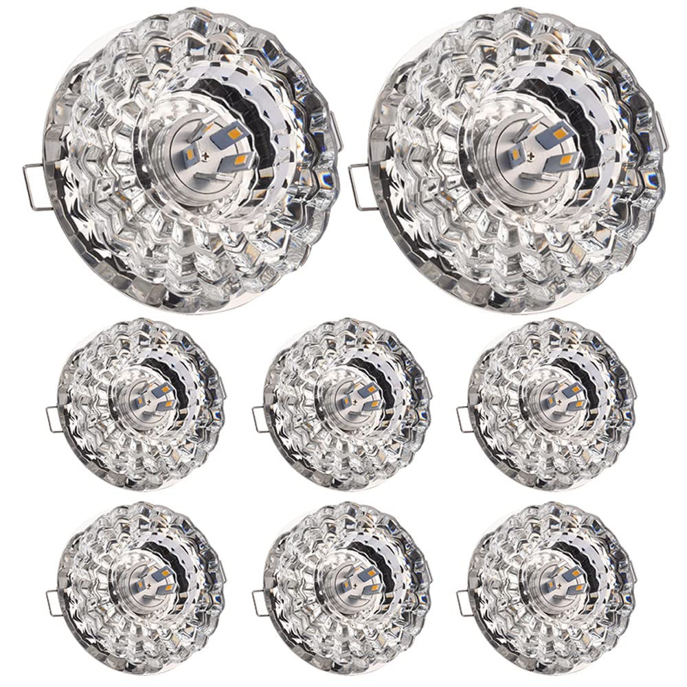 GTHTUHFD 8 Pack Mini Crystal Canless Led Downlight 3W,5W Flush Mount Ceiling Light For Hallway Ceiling Decor 2In-3.5In Chrome Retrofit Panel Light, No Flicker Lights,3w-warm light