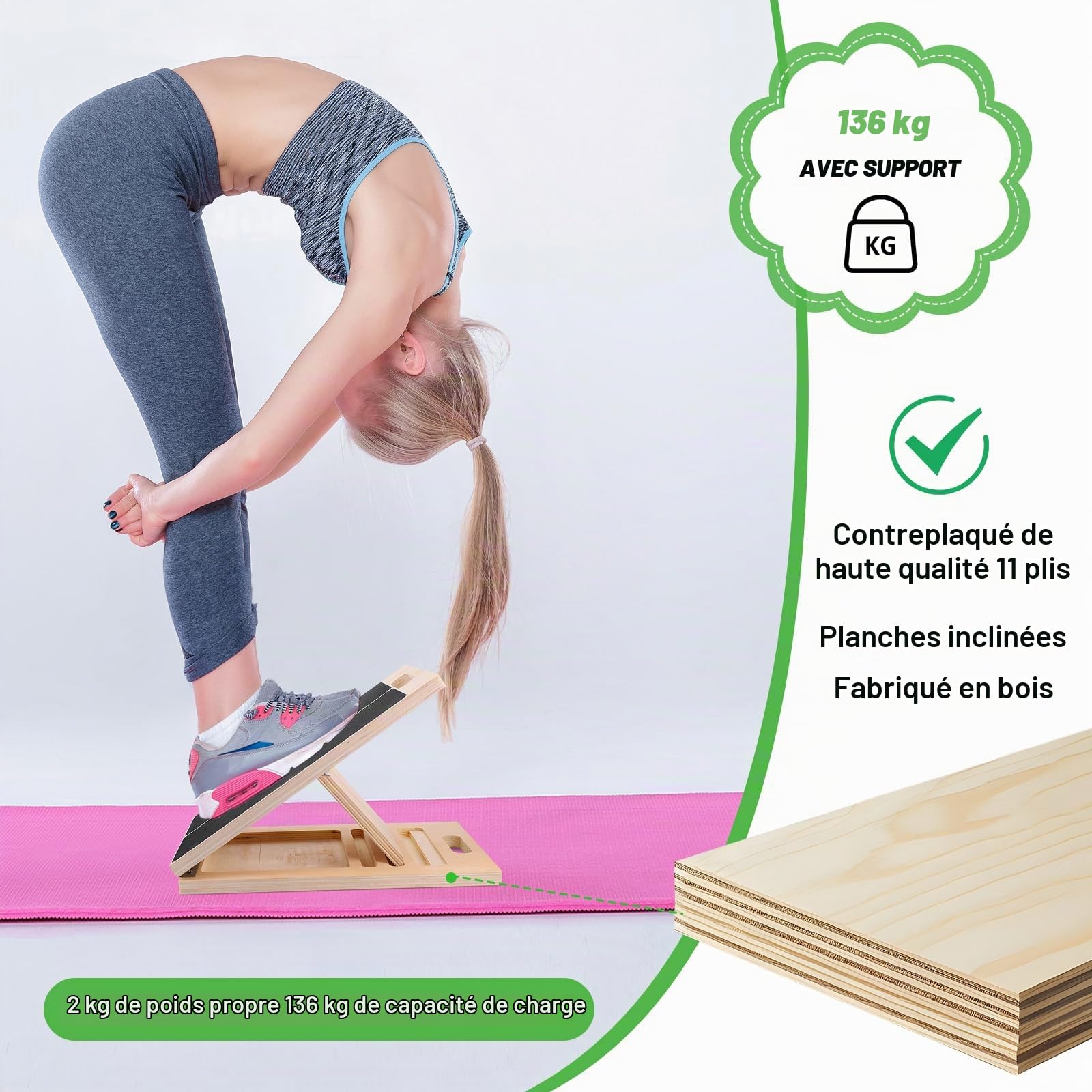 Planche Inclinée Kiné, Planche Equilibre D'équilibre Professionnelle Avec 5 Angles Réglables, Slant Board En Bois Avec Poignée Portable, Proprioception Cheville, Entraîneurs D'équilibre