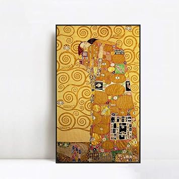 INVIN ART Framed Canvas Giclee Print Art The Tree of Life#2 by Gustav Klimt Wall Art Living Room Home Office DecorationsBlack Slim Frame,20"x32"