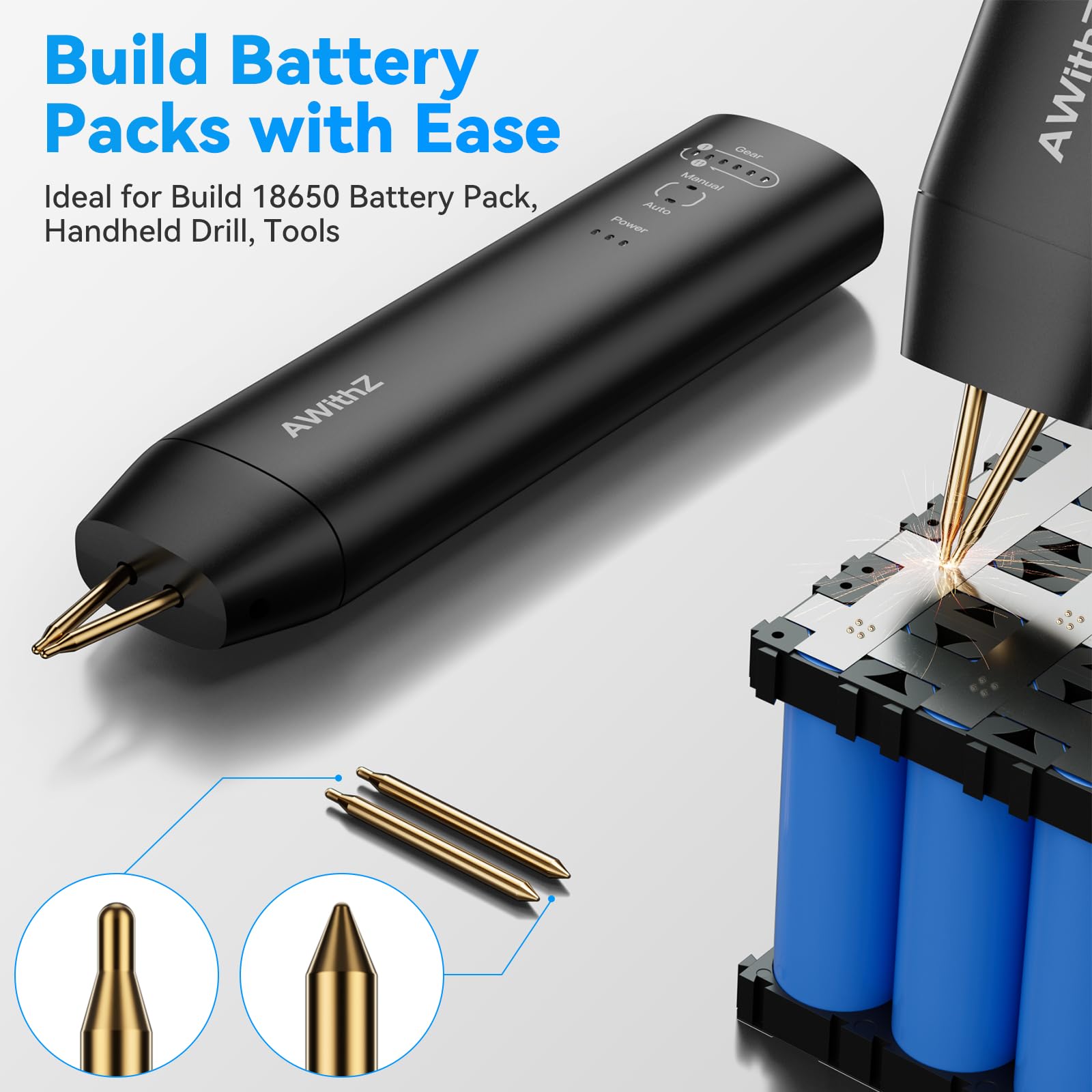 Saldatrice a punti per batterie H1-D, con 11 livelli di regolazione, punta a doppia estremità sostituibile, modalità automatica e manuale, per la saldatura di lamiere di nichel