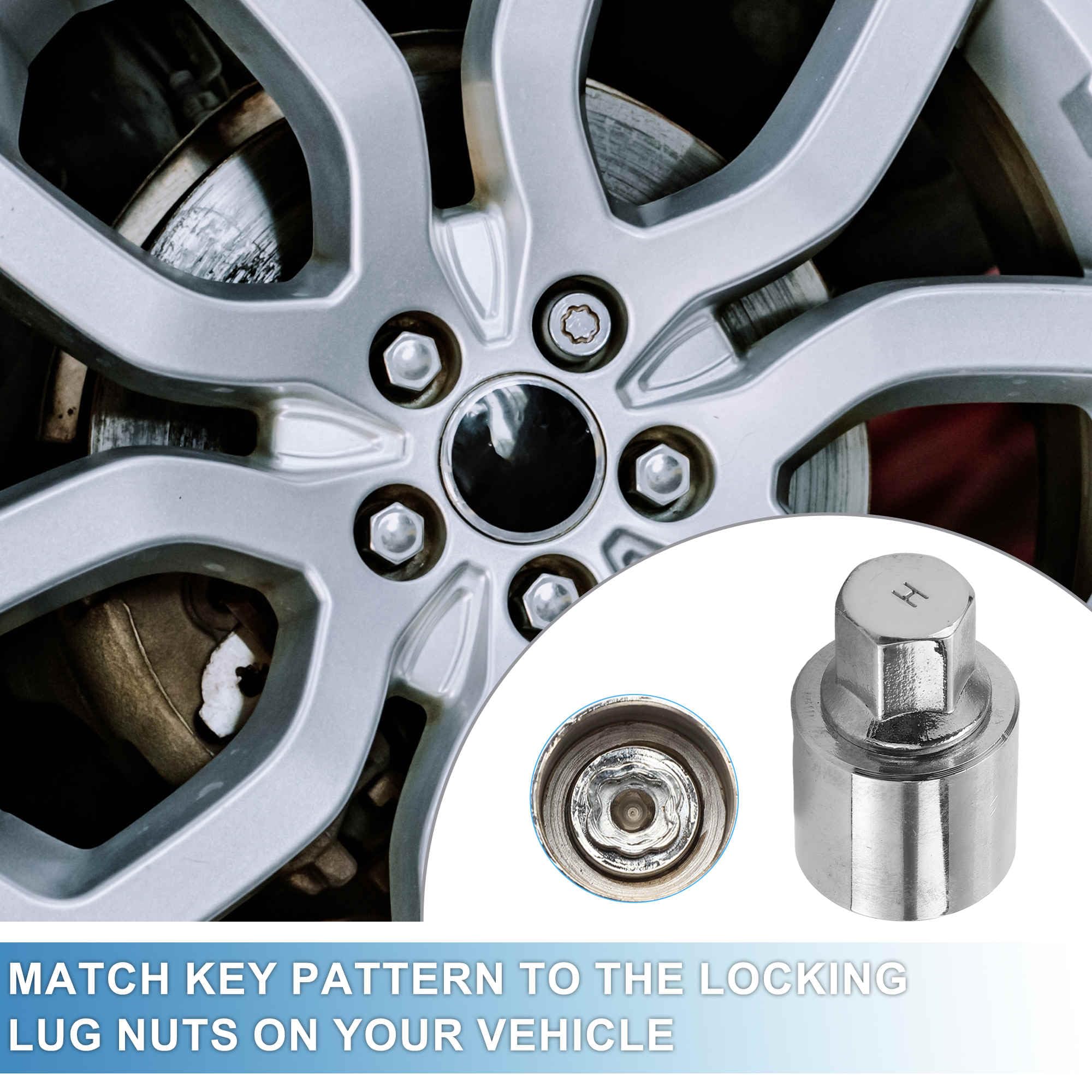 A ABSOPRO Chiave di Rimozione Dado a Vite Antifurto Tipo H con Scanalature per Dadi di Bloccaggio Ruota per Land Rover Range Rover Evoque Freelander 2