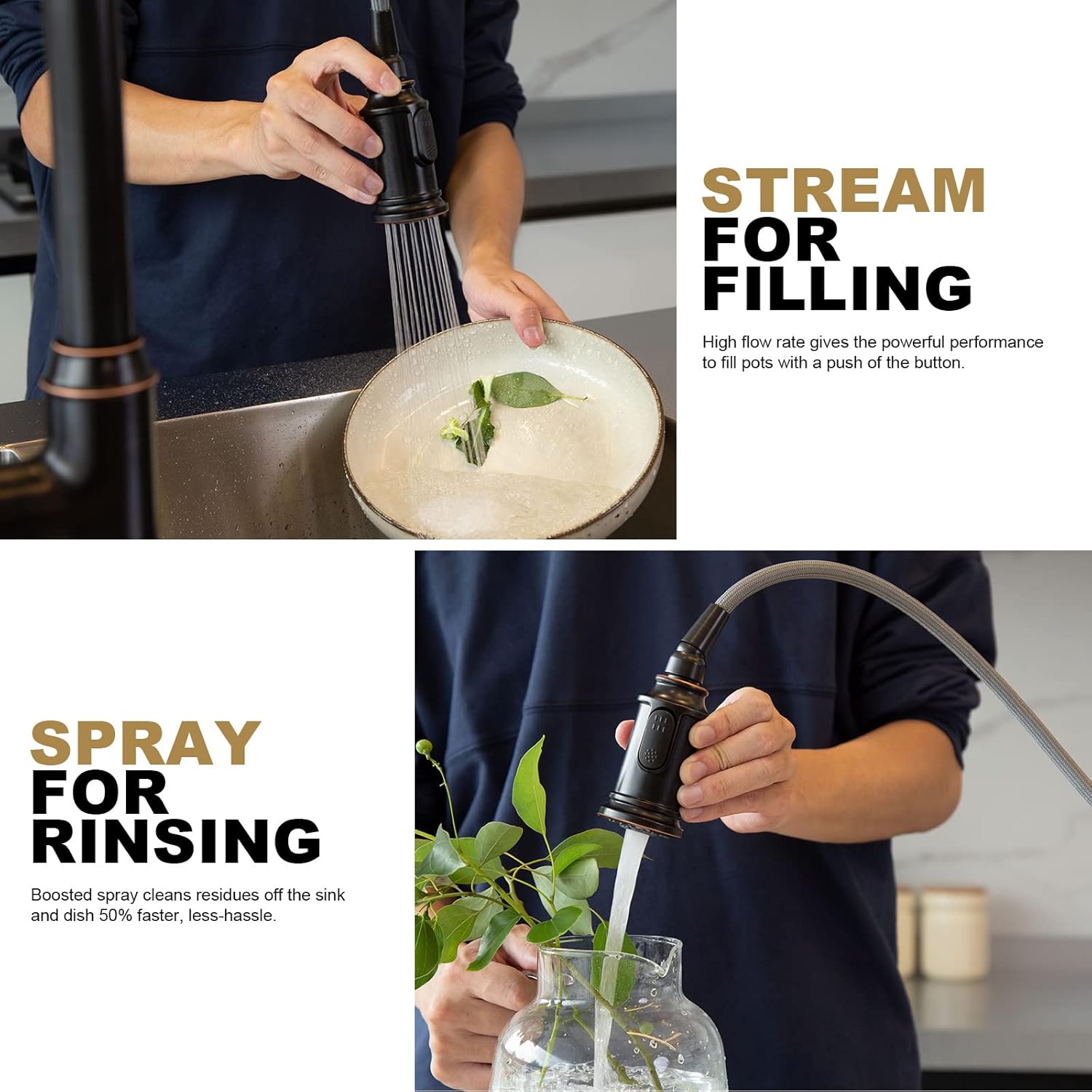 Lava Odoro Oil Rubbed Bronze Kitchen Faucet with Pull Down Sprayer, Single Handle Kitchen Sink Faucet Bronze Faucet for Kitchen Sink 1 Hole and 3 Hole, Deck Plate Included, KF421-ORB - Image 3