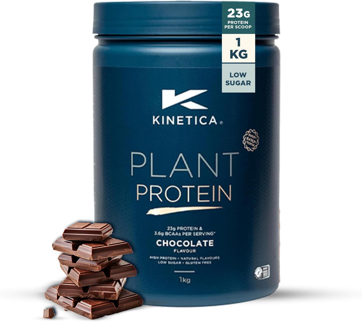 Kinetica Sports Plant Protein Powder – Chocolate Flavour | 23g Protein/Serve, 33 Servings/1Kg | Blend of Pea & Rice Protein | Dairy & Gluten Free |Vegan & Low in Sugar | Easy Mixability