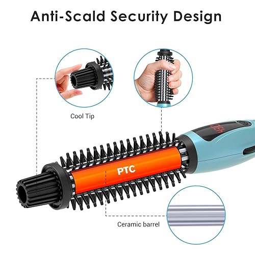 Miniatura 2 de Phoebe Cepillo para rizador, cerdas antiquemaduras, calentamiento instantáneo, doble voltaje, cerámica turmalina iónica, varita rizadora para todo